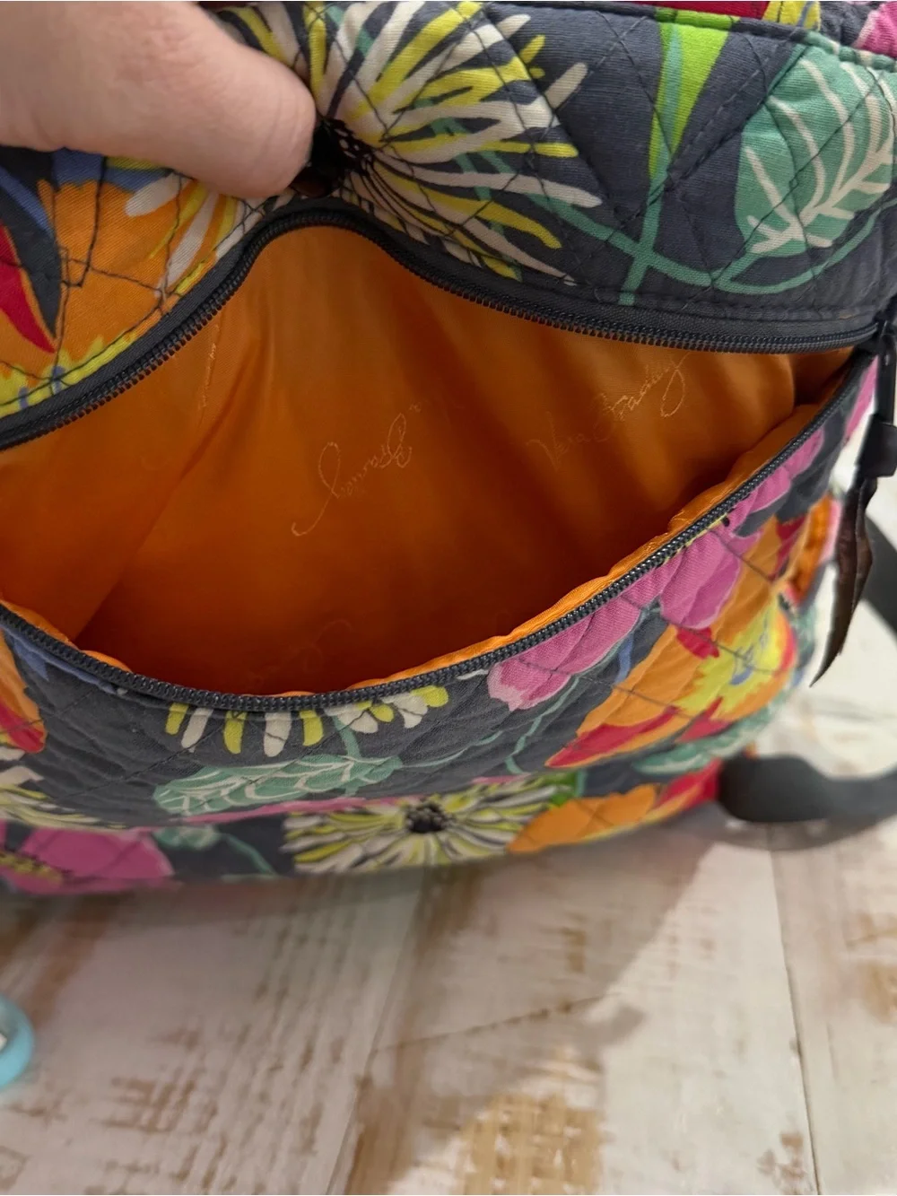 Vera Bradley Floral Quilted Backpack Pink, Yellow, Green, Orange in Jazzy Blooms